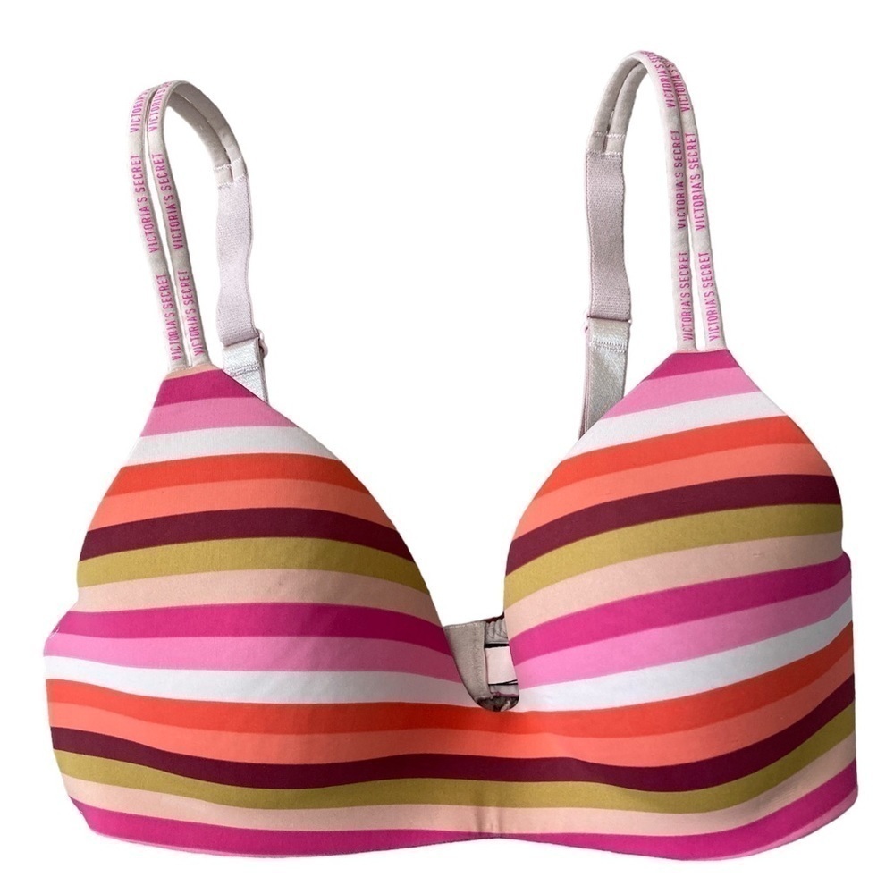 Victoria’s Secret 32C bra t-shirt lightly lined no underwire pink white orange